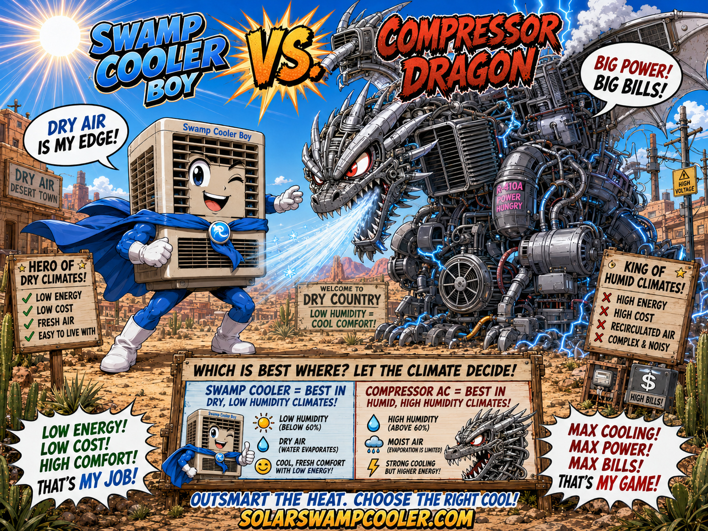 Swamp Cooler Boy versus Compressor Dragon.